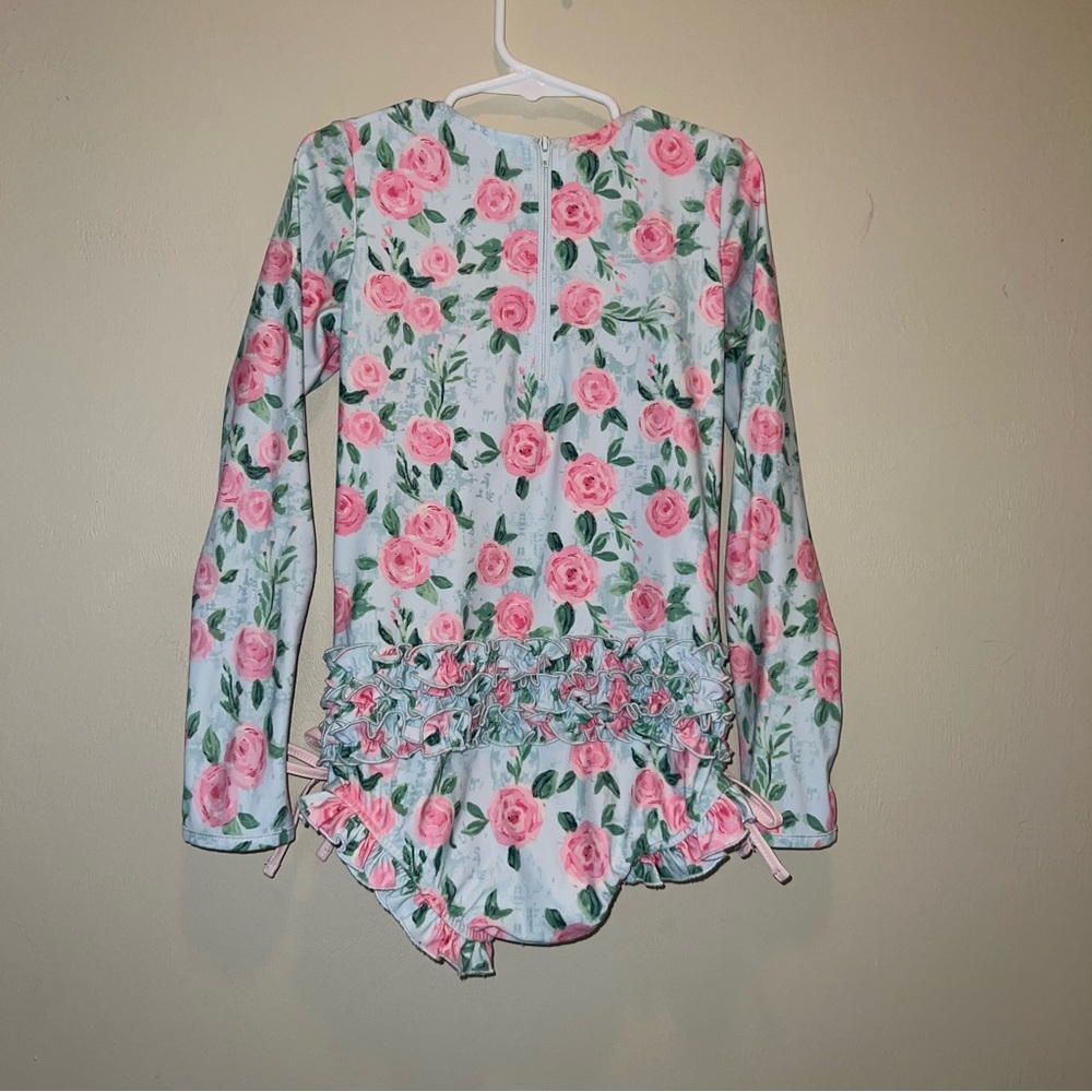 Floral Long Sleeve Ruffled One Piece Rashguard - Picture 3 of 6